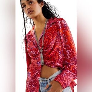 FREE PEOPLE Bianca Ruched Blouse/Top In Red/Pink/Lavender/Purple Sz S/M ✨NWOT✨